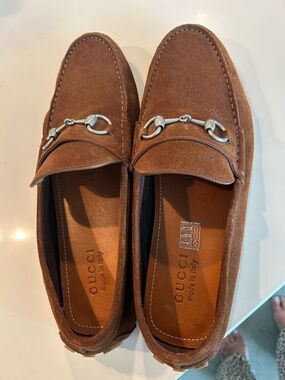 Gucci Brown Suede Horsebit Slip-On Loafers